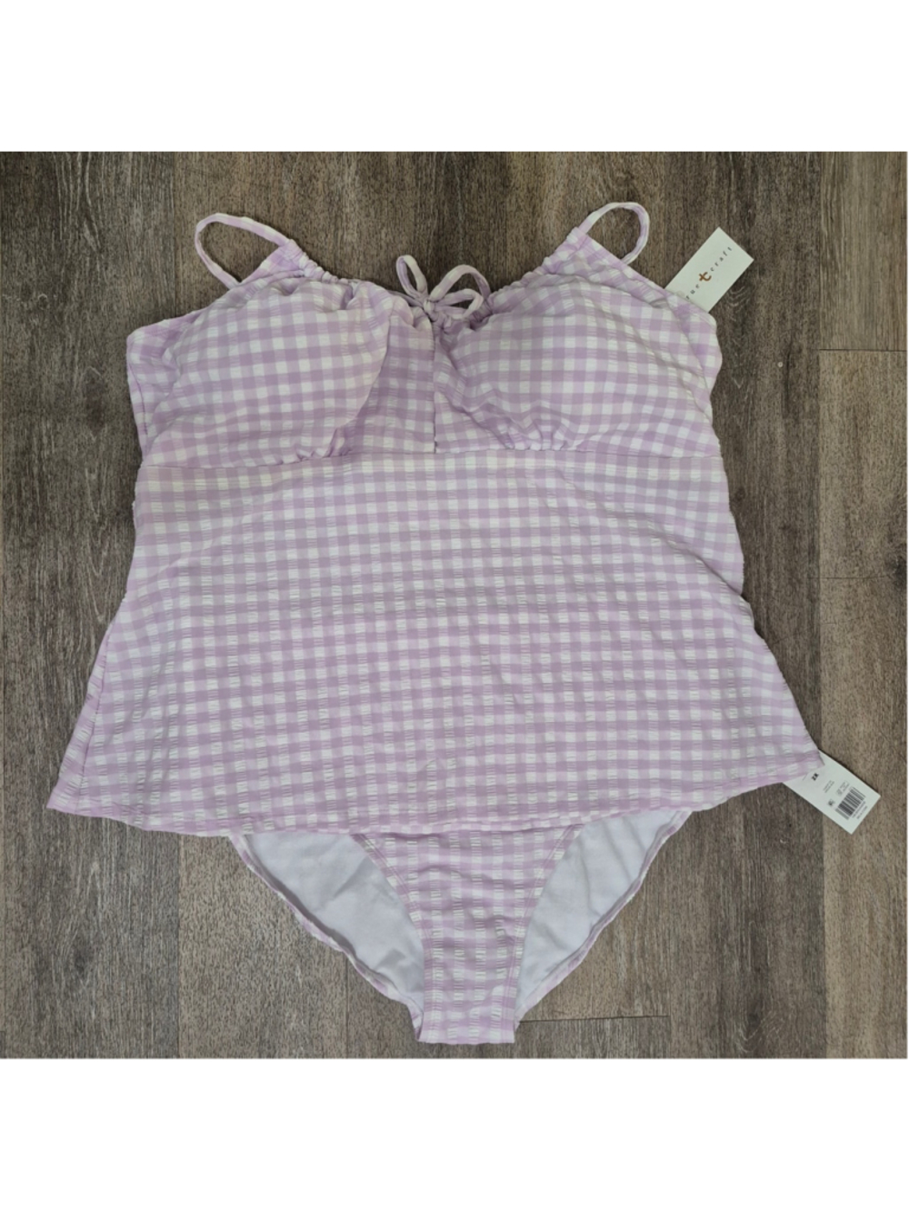 Women's True Craft Gingham Bikini Set Purple White top3x bm2x
